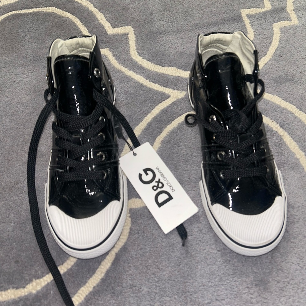 D&G Shiny Black High-Top Sneakers